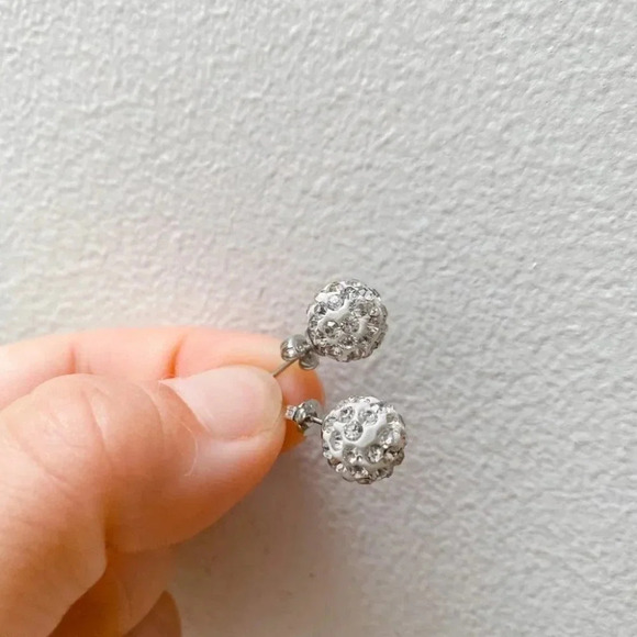 Source Unknown - Y2K Silver Diamond Pave Ball Earrings - Picture 1 of 3